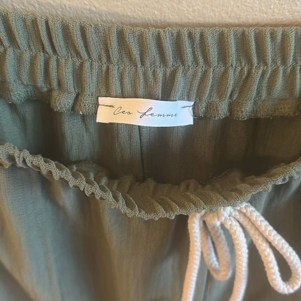 Ces Femme Wide Leg Pull On Pants Olive Side Pockets Womens Size Large - Picture 9 of 10